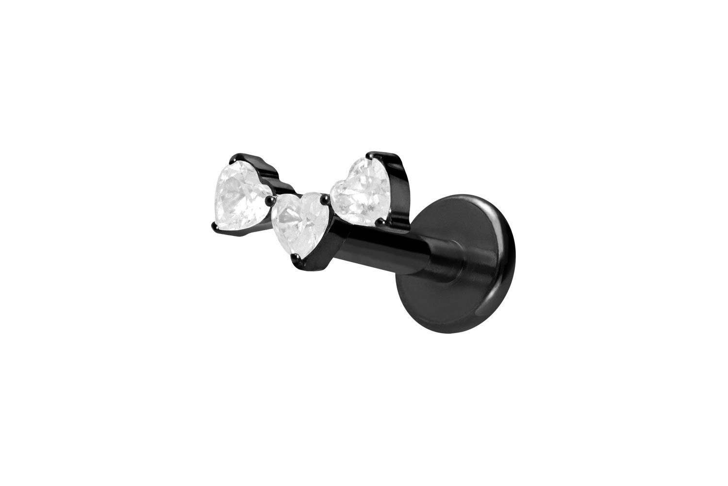 Titan Labret Piercing mit Push Fit 3 KRISTALLHERZEN